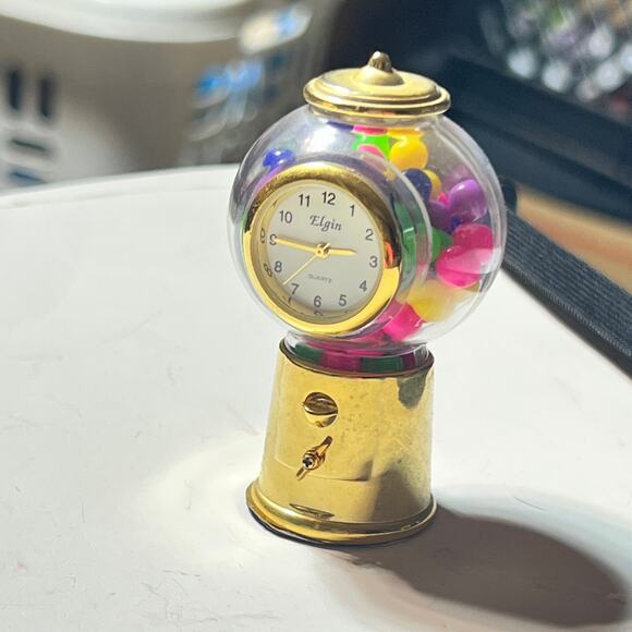 Elgin Mini Gumball Machine Clock Gold Tone Quartz Novelty Collectible Display - Picture 2 of 11
